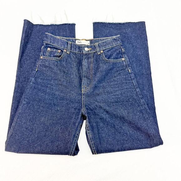 Zara Wide Leg Dark Wash Denim Jeans High Rise Flare Size 2 - Picture 3 of 7
